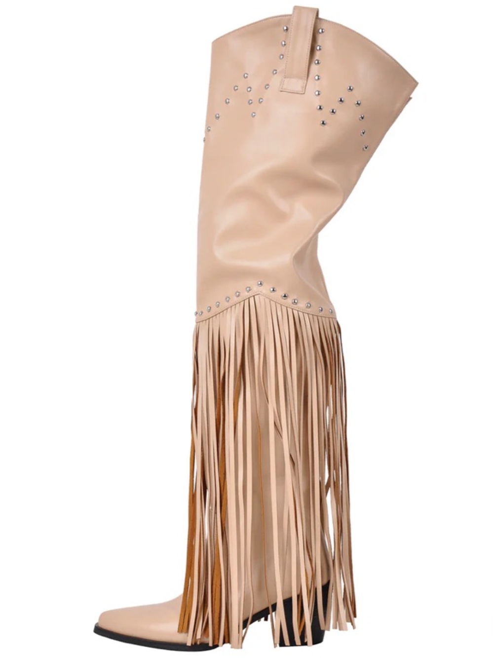 Fringed Over-the-Knee Boots in Light Beige